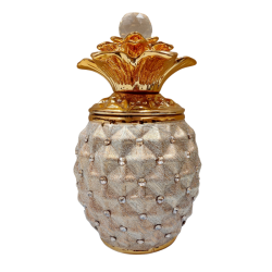 Sopera Forma Piña dorado con cristales 30 x 17 cm